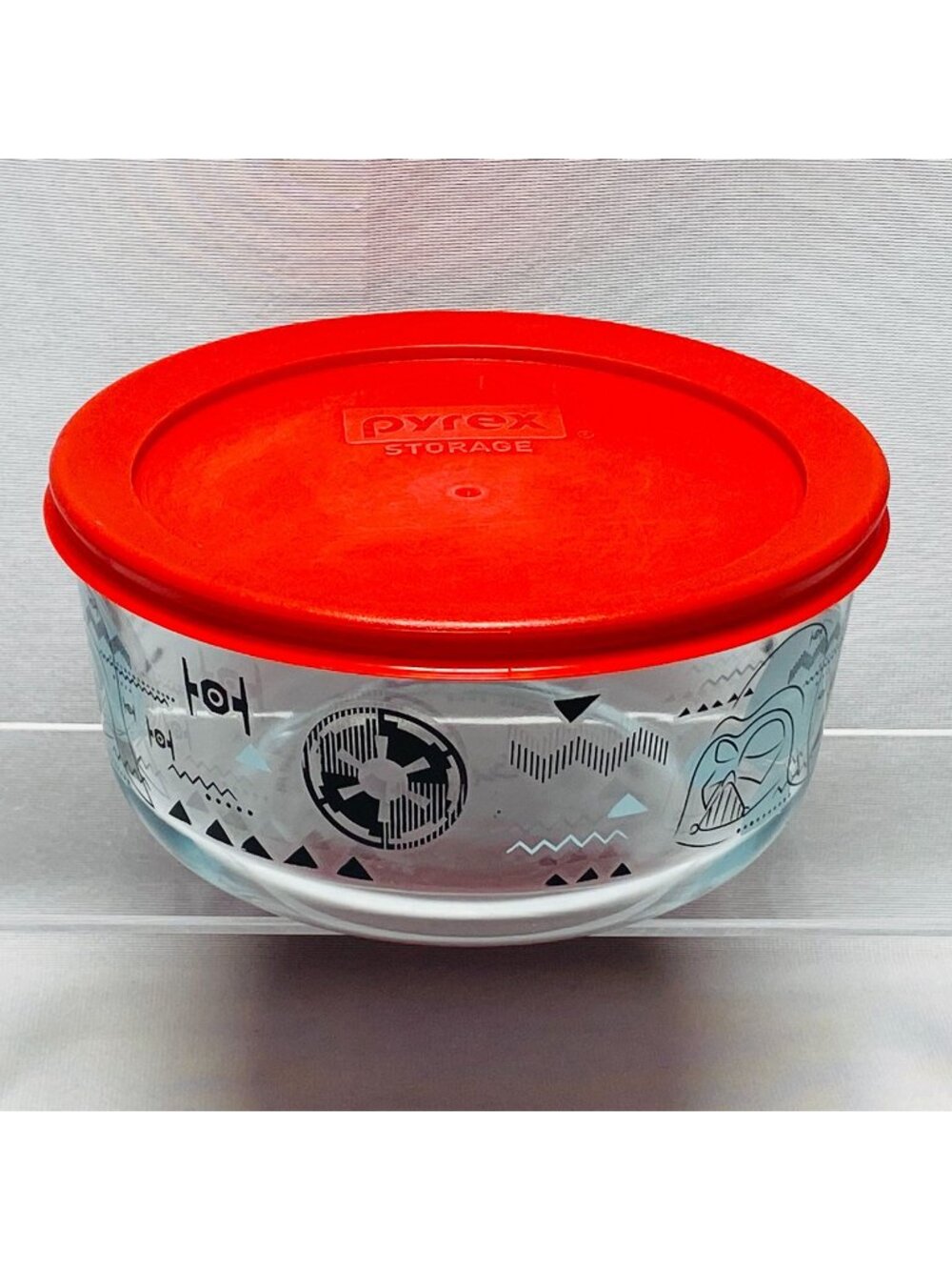 Pyrex Star Wars Glass Bowl With Red Lid Darth Vader Tie Fighter Design 3.75 cups